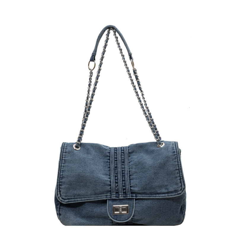 Denim Fashion Large Capacity Chain Commuter Tote Wandering Shoulder Bag - Image 2