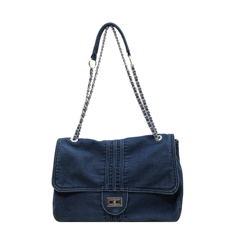Denim Fashion Large Capacity Chain Commuter Tote Wandering Shoulder Bag - Image 3
