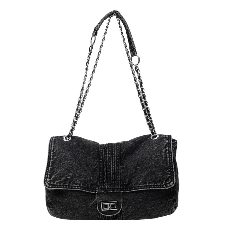 Denim Fashion Large Capacity Chain Commuter Tote Wandering Shoulder Bag - Image 5